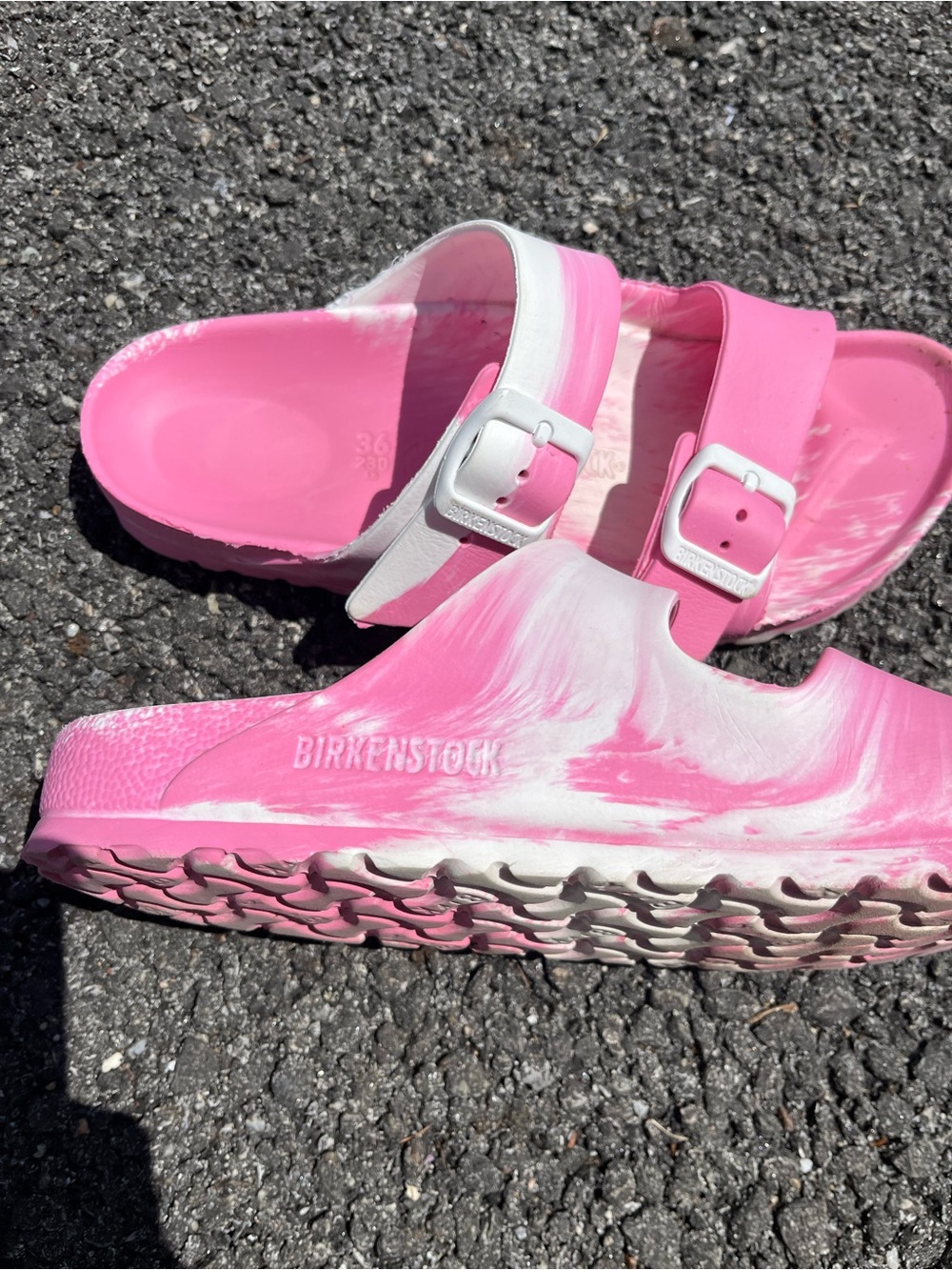 Birkenstock women’s Pink and White Double Buckle EVA Sandals - Picture 7 of 8